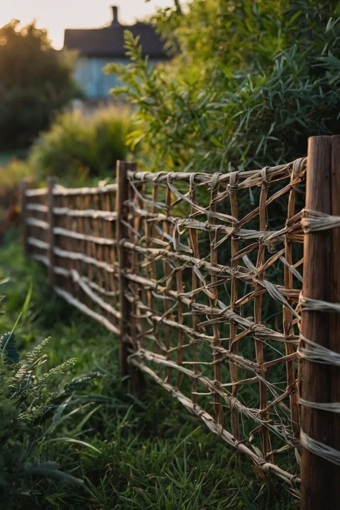 Handwoven willow branch natural fence screen
