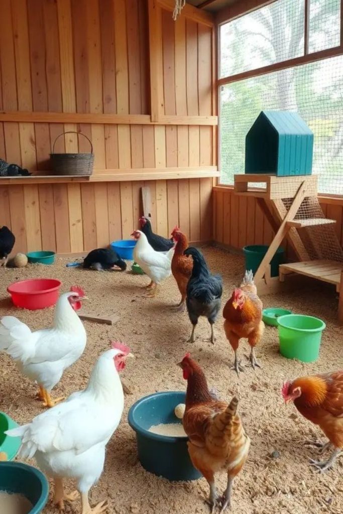 Zen minimalist bamboo chicken coop interior