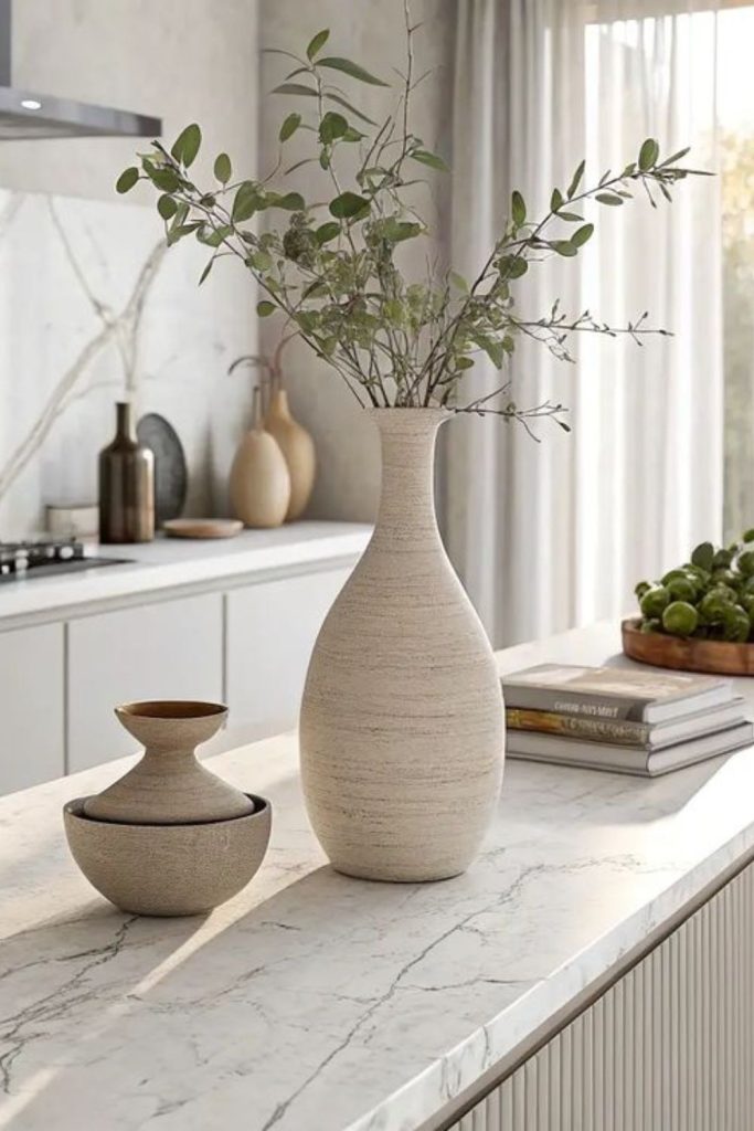 Zen stone calm peaceful kitchen arrangement