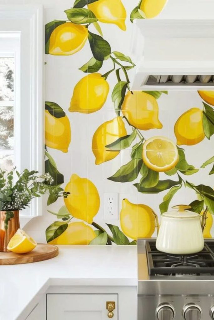 Bright citrus mosaic backsplash with energetic yellow kitchen tiles