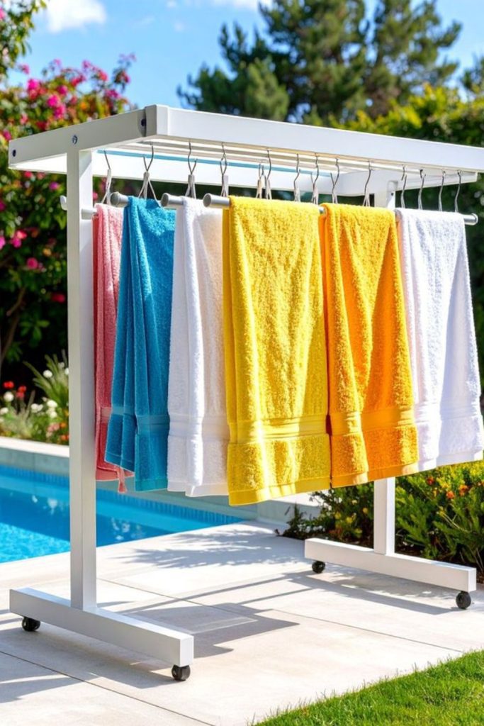 Swimming towel drying rail system