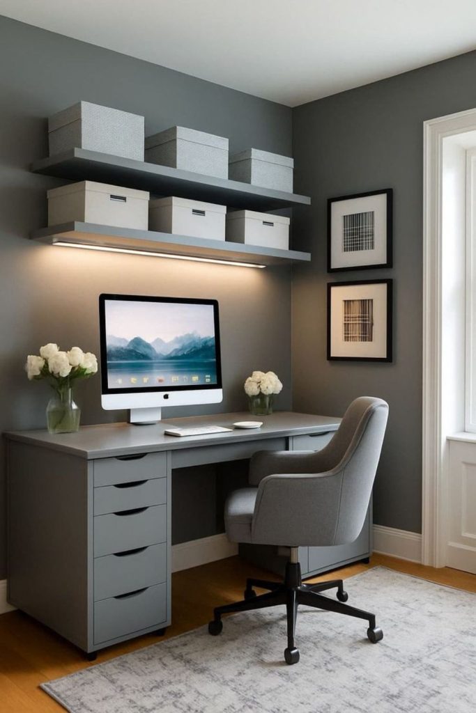 Gray sophisticated modern office desk style.