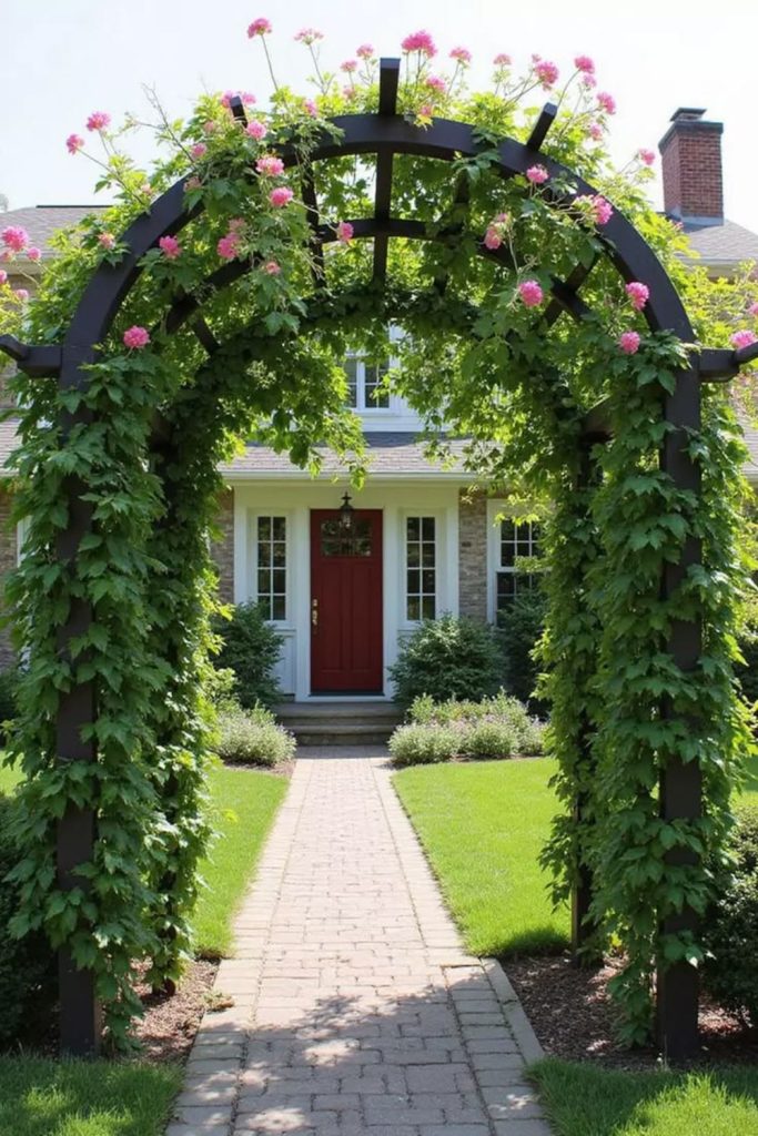 Rounded shrubs walkway border design