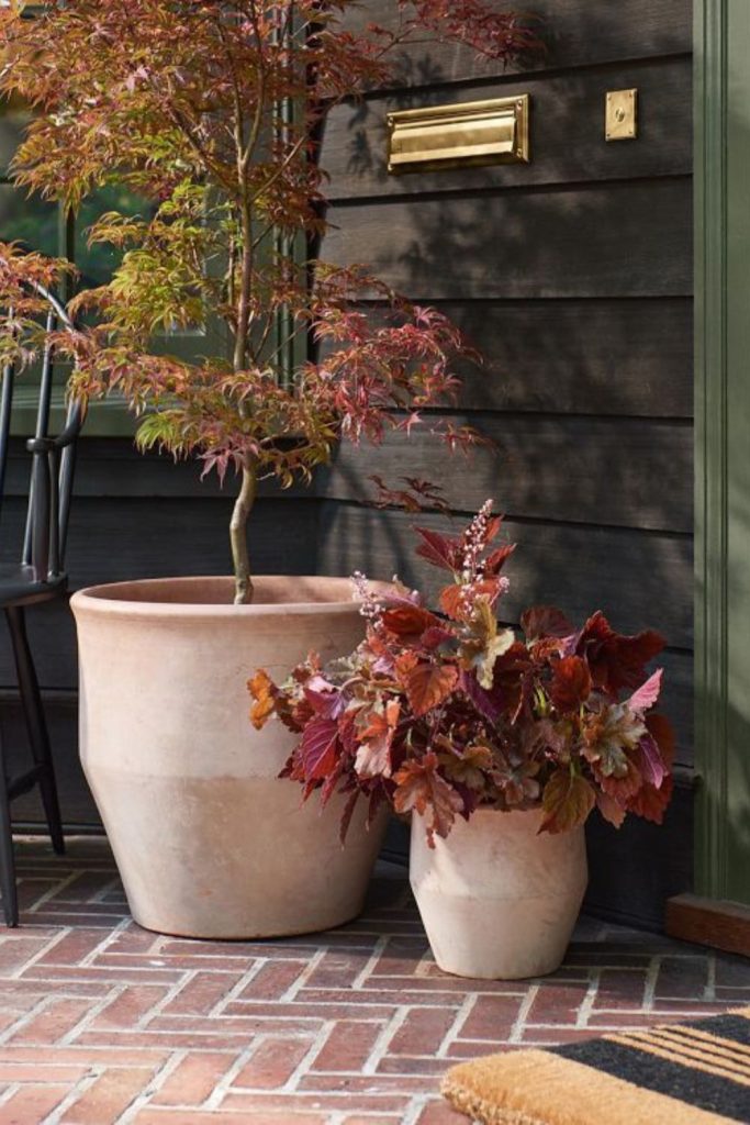Autumn flame orange rustic ceramic planter