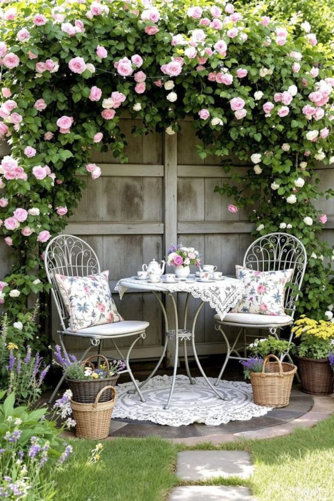 Backyard bistro corner with vines.