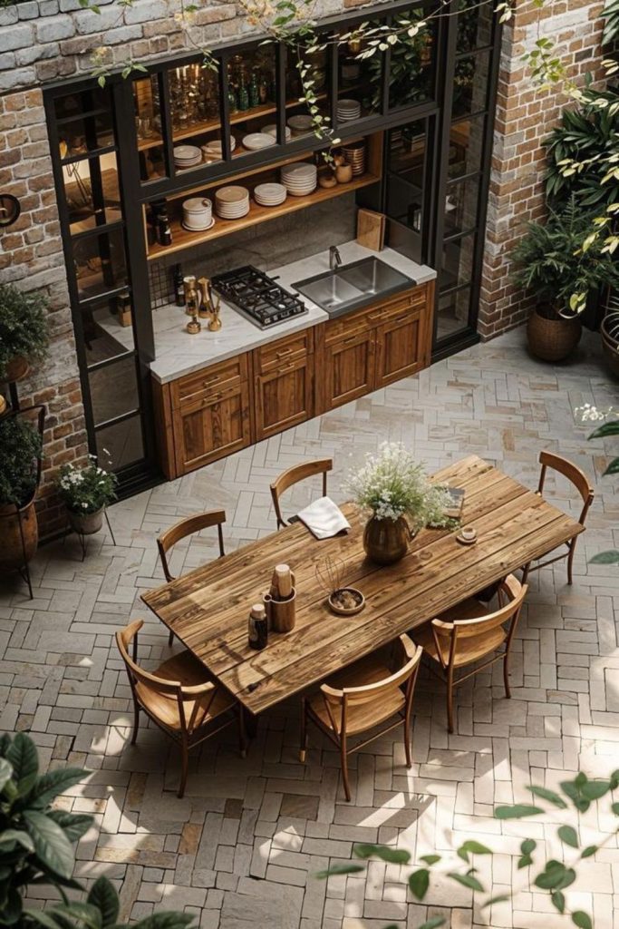Cafe-inspired concrete patio arrangement.