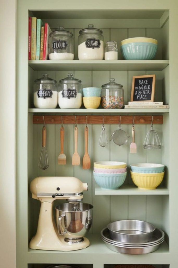 Baking essentials pantry storage corner.