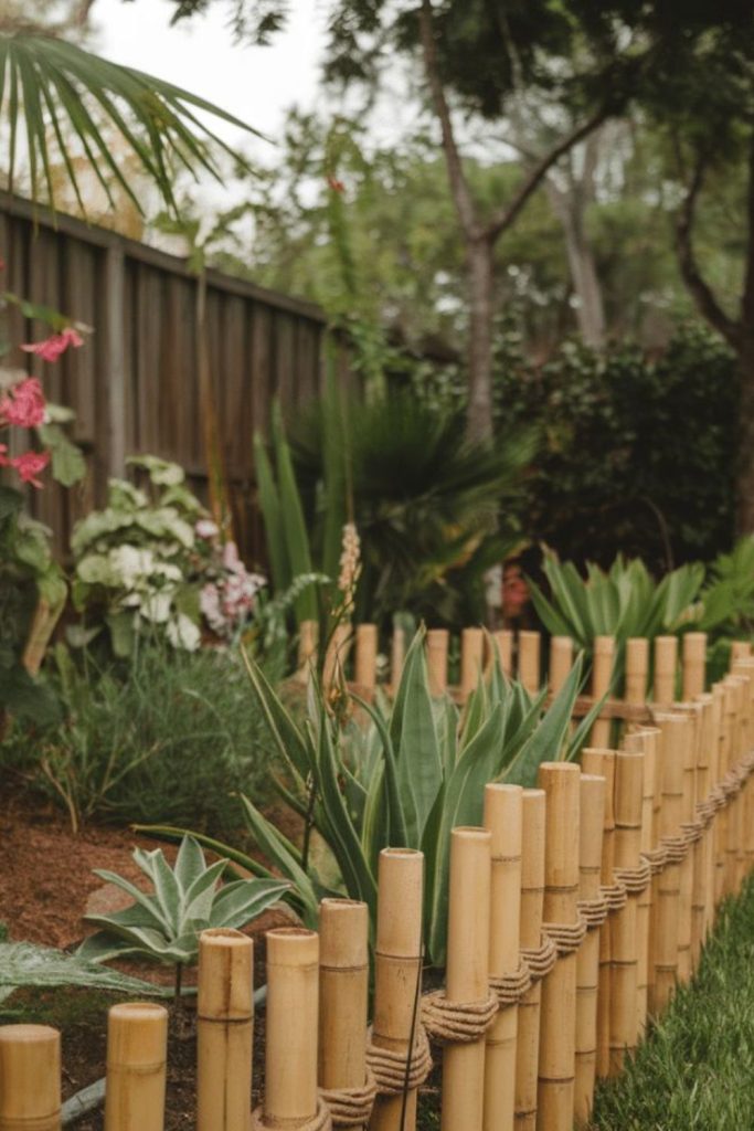 Split bamboo flat garden edging strip