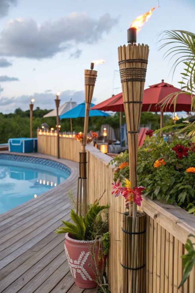Tropical bamboo pool deck inspiration style