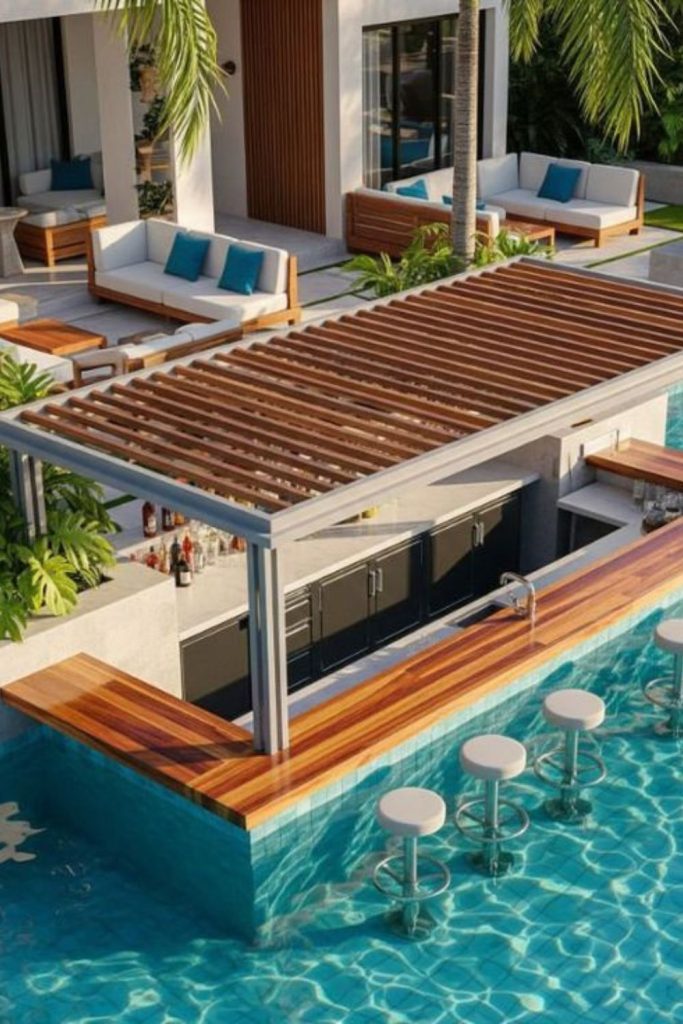 Bamboo mist pool pavilion bar