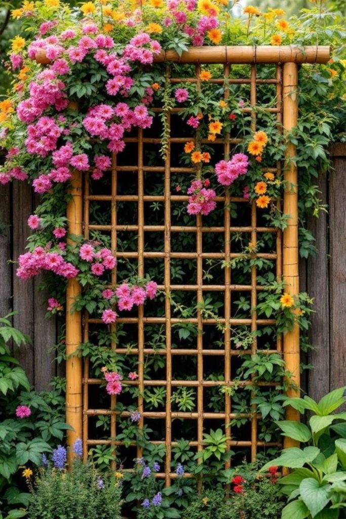 Bamboo and wood mixed trellis.