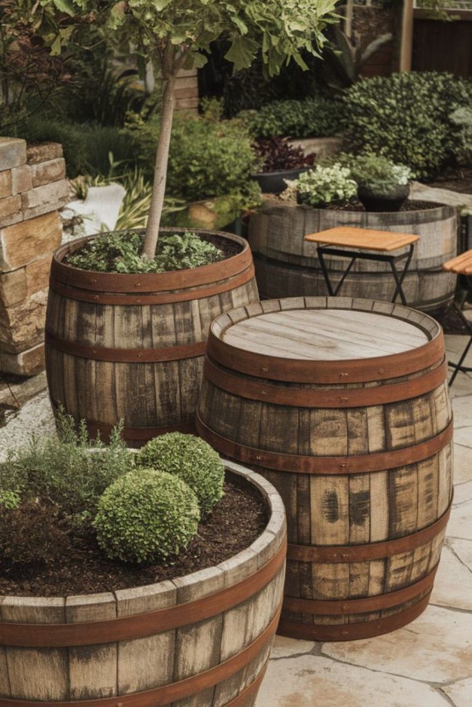 Barrel stacked garden display tower