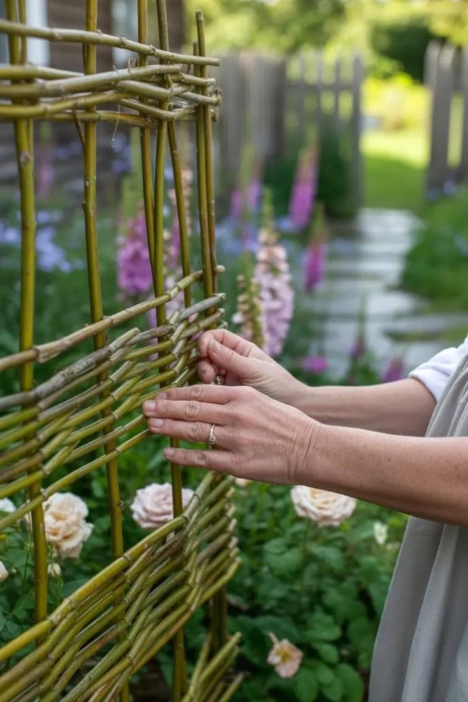 Willow woven rustic garden trellis