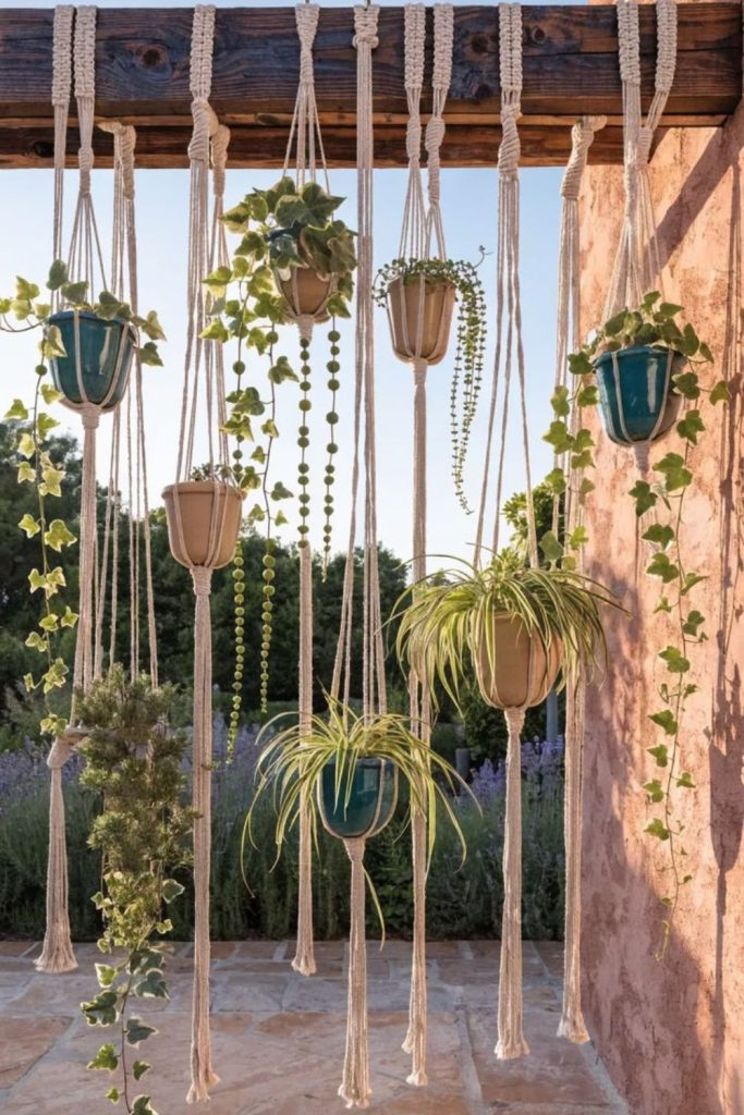 Hanging herbs rustic bohemian garden