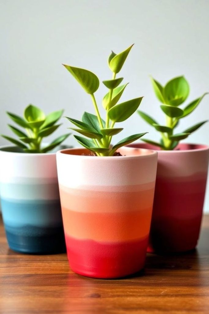 Boho sunset terracotta painted plant pot