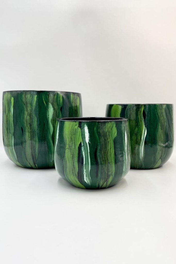 Emerald jungle lush green painted pot