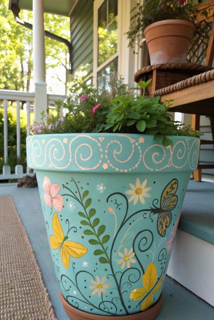 Floral meadow pastel painted flower pot