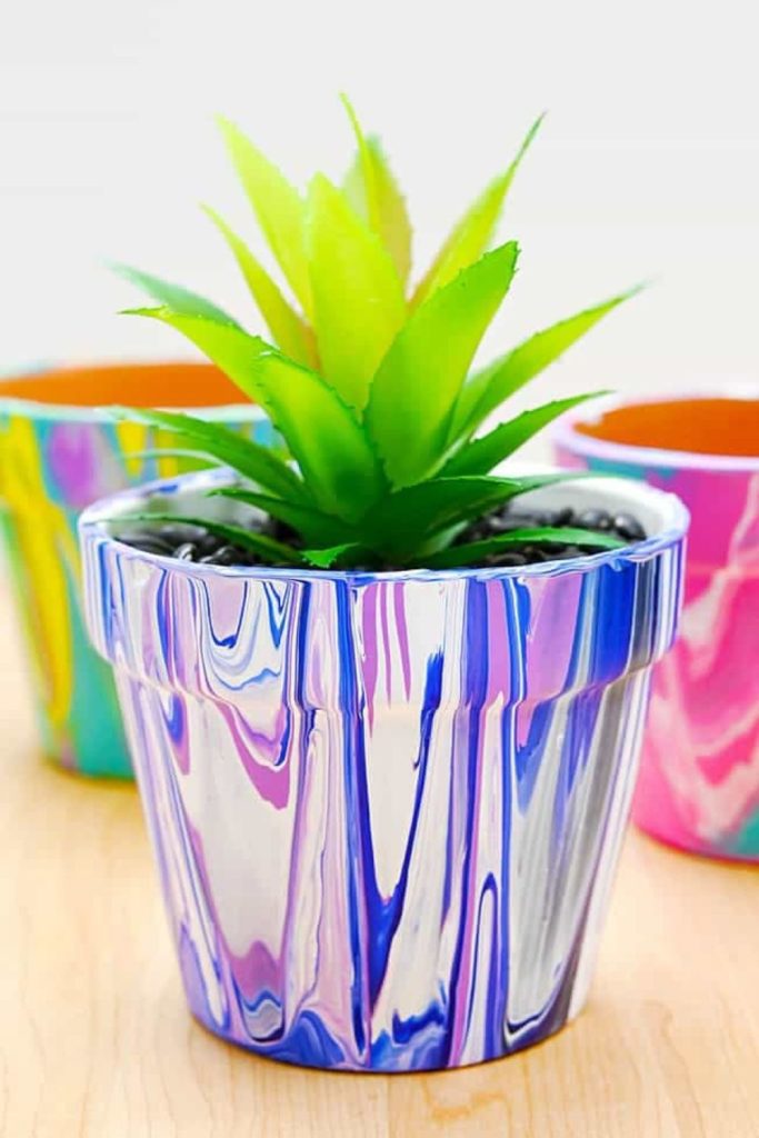 Marble ink swirl abstract planter pot