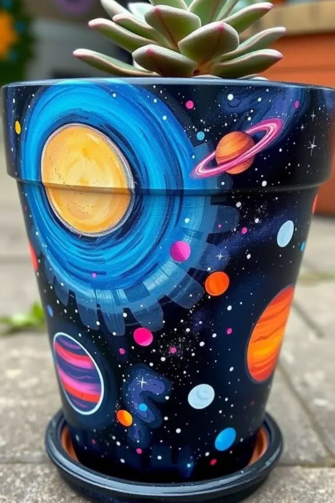 Midnight galaxy starry painted planter pot