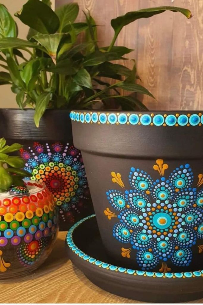 Mystic mandala spiritual painted flower pot