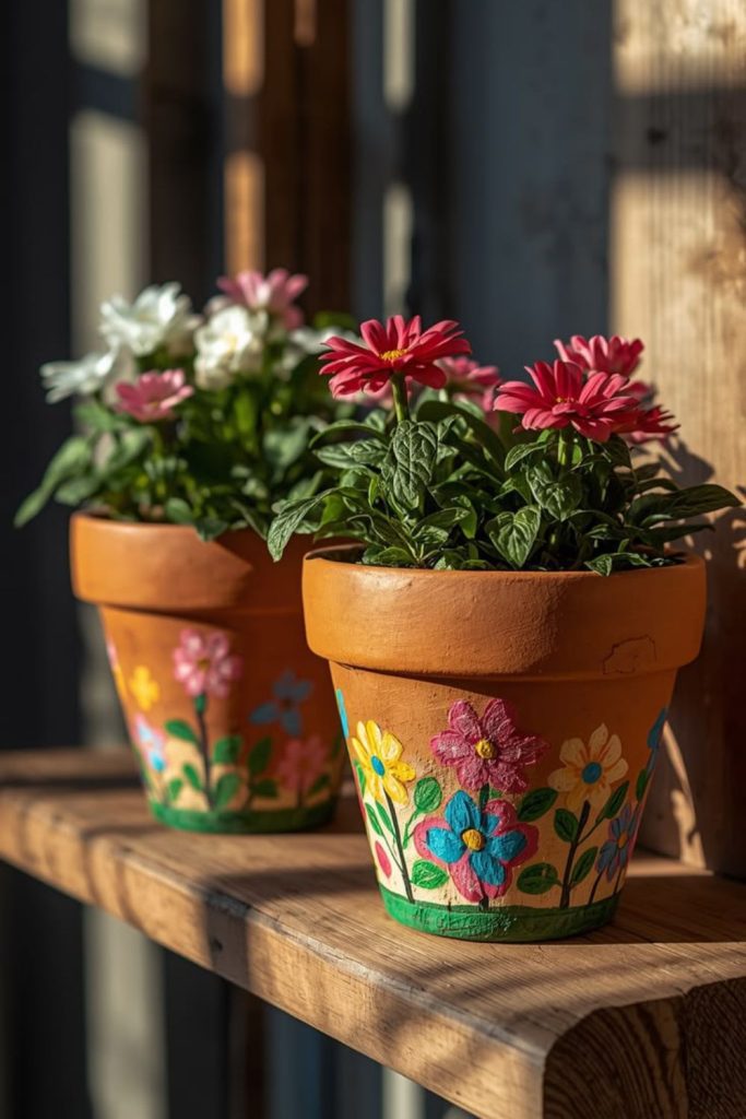 Rustic clay handmade painted pot