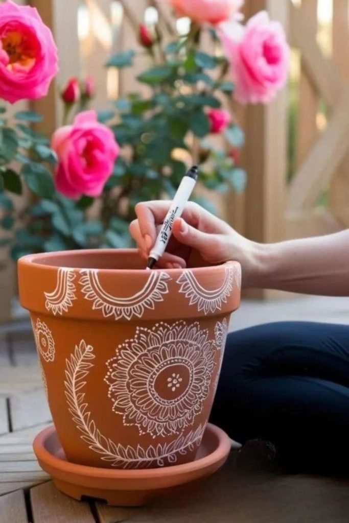 Stone age carved texture planter pot
