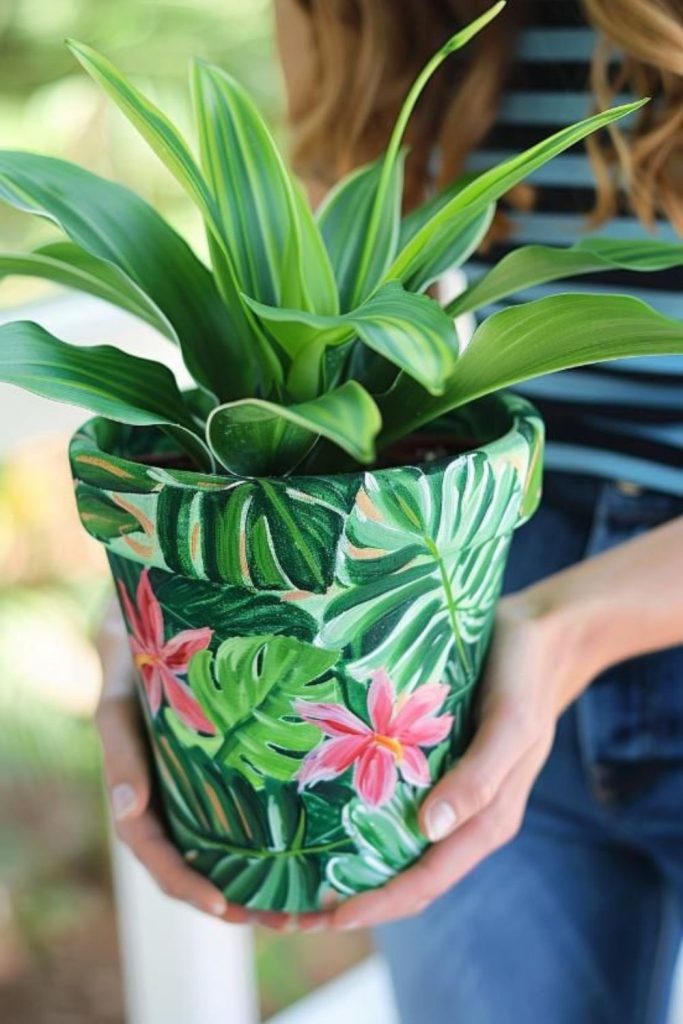 Tropical rainburst jungle painted pot