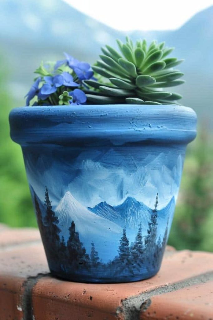 Indigo script vintage painted planter