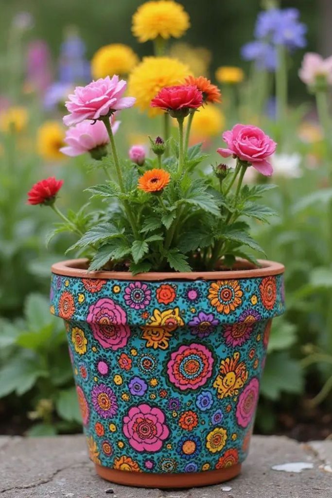 Vintage rose garden ceramic planter pot