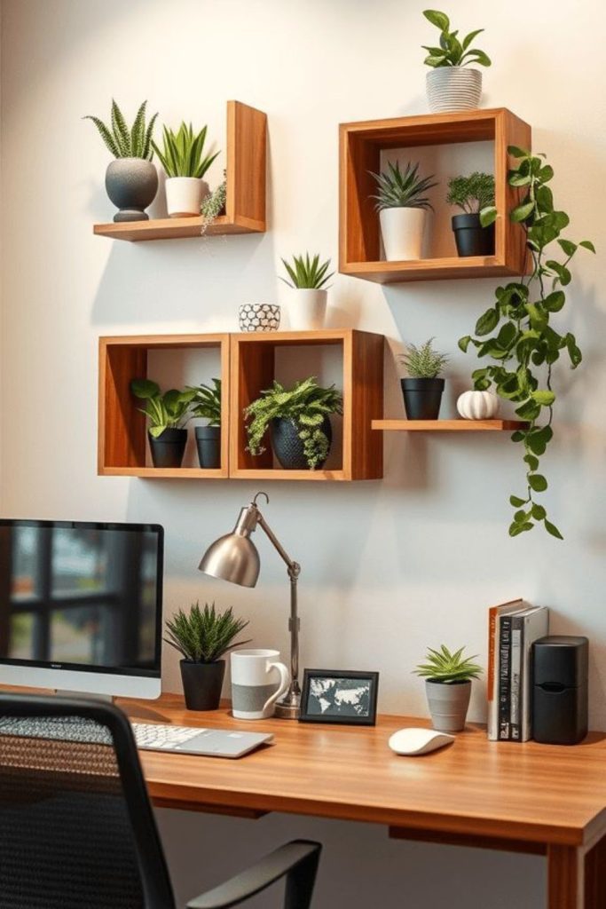 Walnut desk warm executive corner setup.