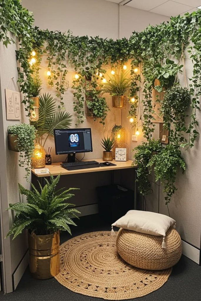 Green botanical refreshing desk workspace vibe.
