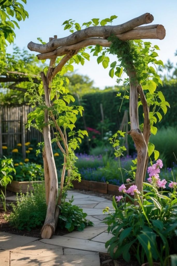 Natural branchwood rustic garden trellis.