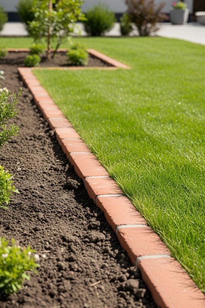 Half buried brick garden edge design