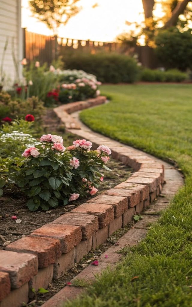 Herringbone brick garden pathway border style