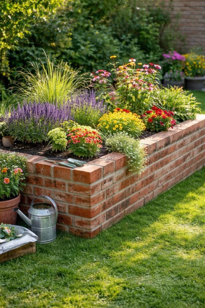Brick raised vegetable garden bed structure