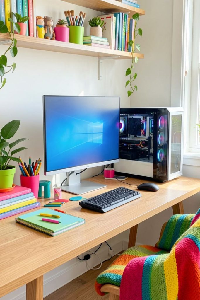 Bright cheerful motivational office cubicle style.