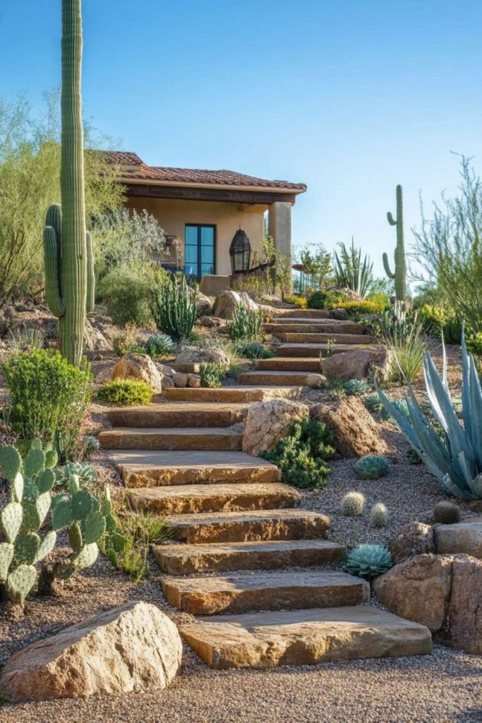 Stepped rocks, canyon stair garden layout.