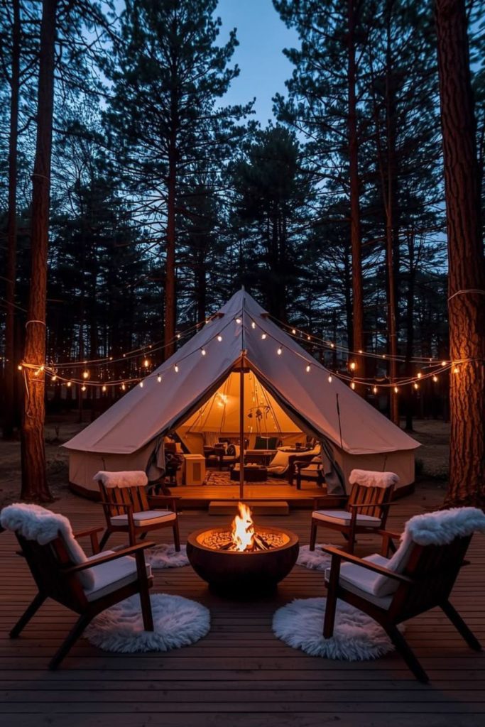 Cedar cabin warm forest camp retreat