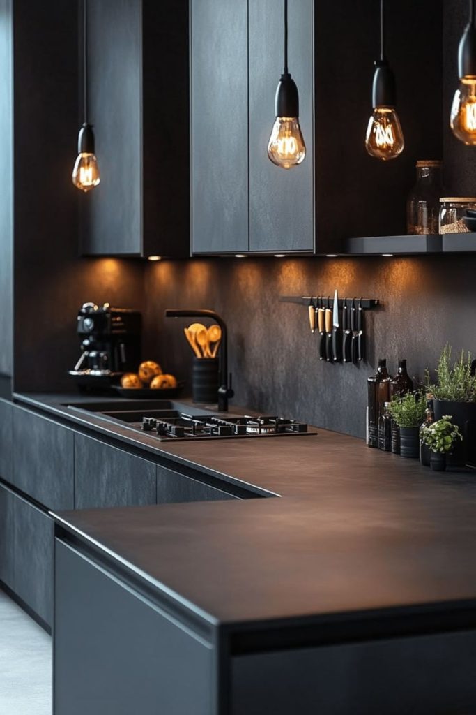 Dark charcoal modern kitchen vibe