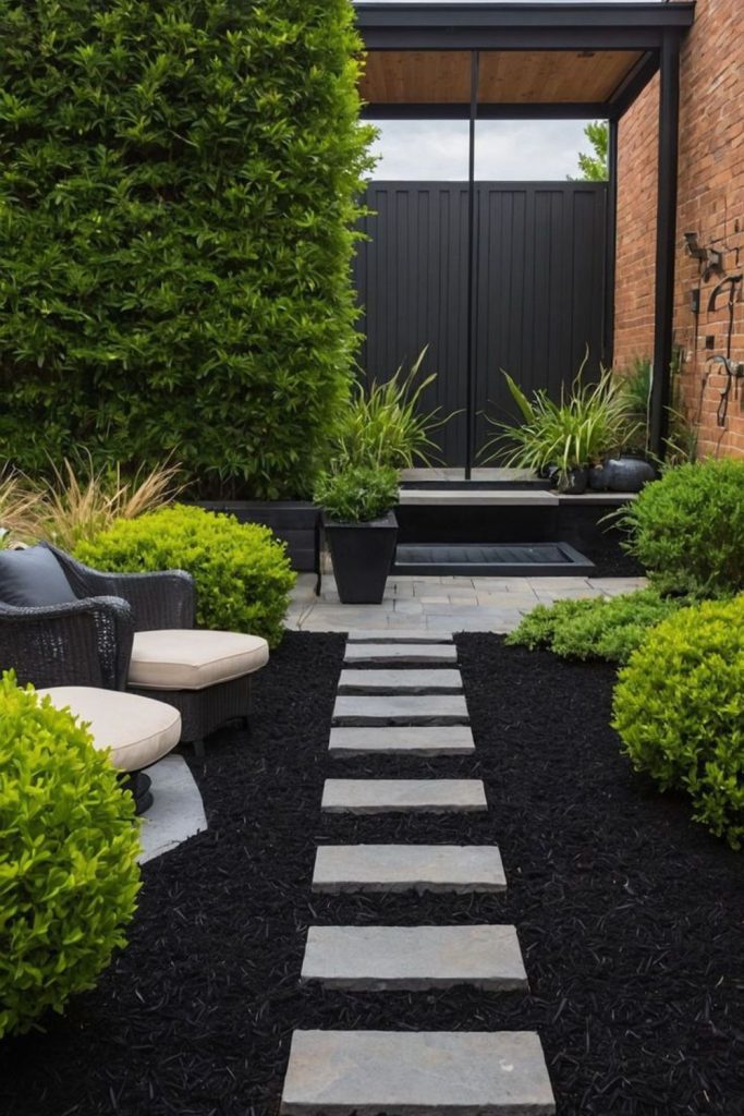 Chic black stone modern yard.