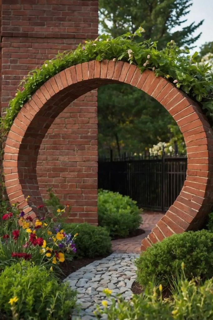 Circular moon gate wooden trellis.