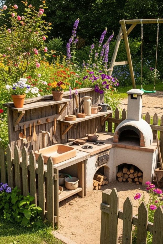 Station earth oven inspired outdoor mud kitchen