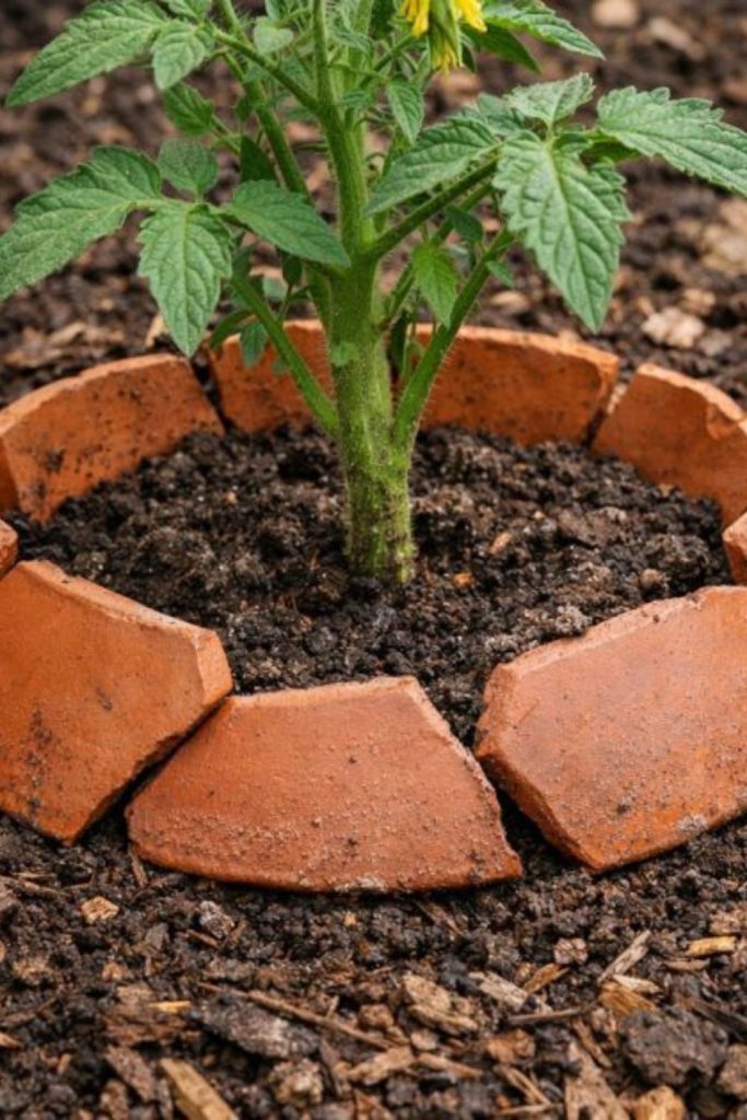 Broken clay pot terracotta edging style