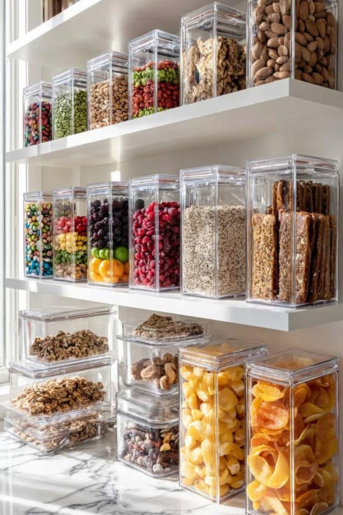Clear stacked canned food storage