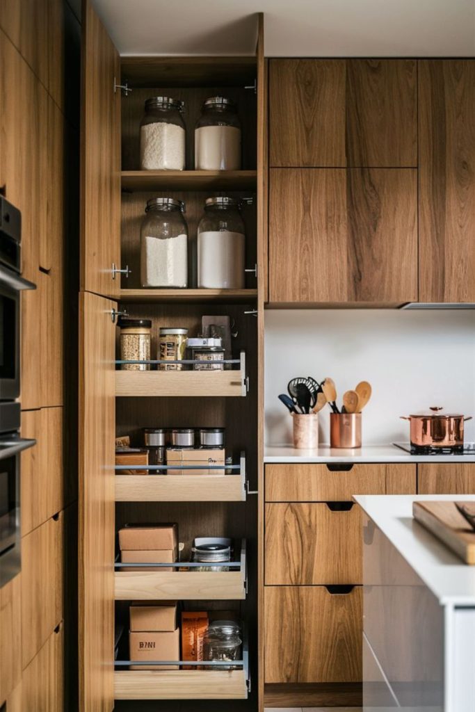 Hidden pull out pantry shelving