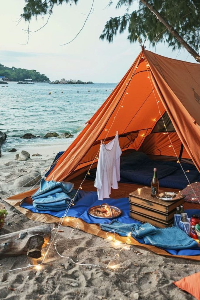Coastal tent breezy seaside camping setup