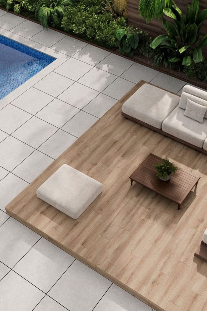 Coastal minimal boardwalk pool deck