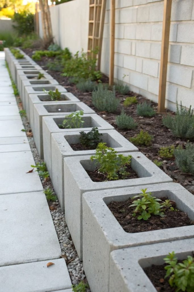 Concrete block simple garden boundary style