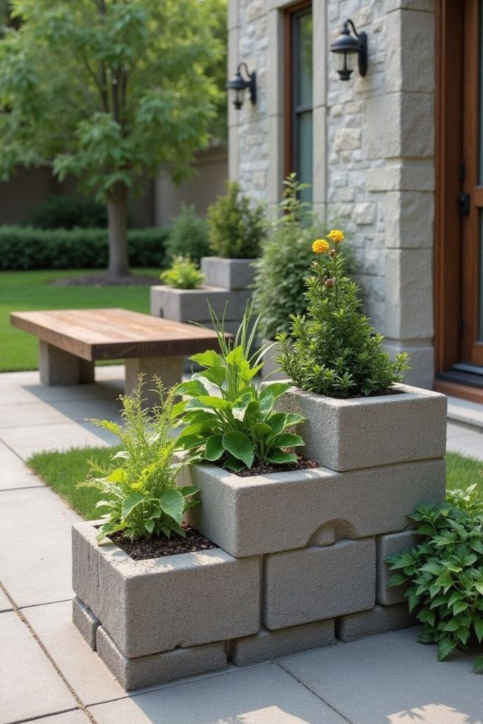 Concrete block modern plant stand