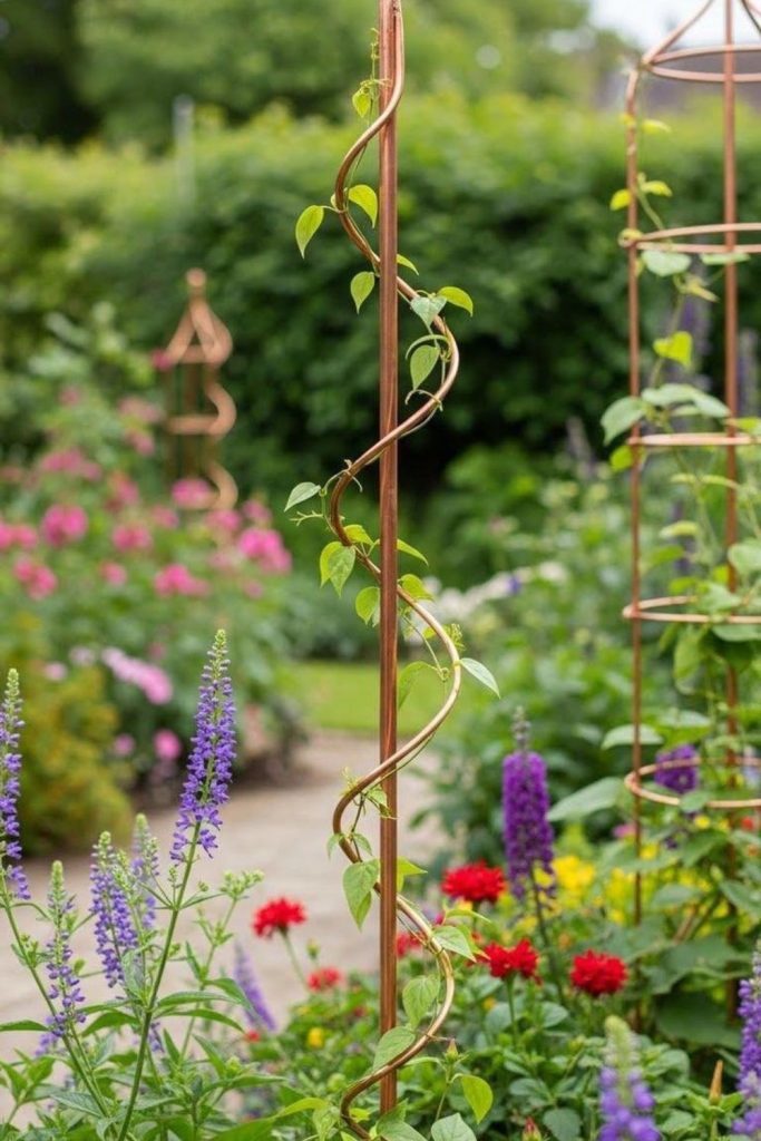 Copper pipe garden climbing trellis
